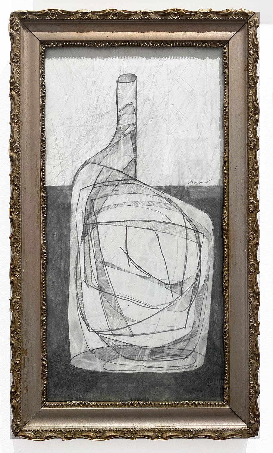 Morandi 19 (dessin abstrait et cubiste d'une nature morte inspirée de la bouteille Morandi) 