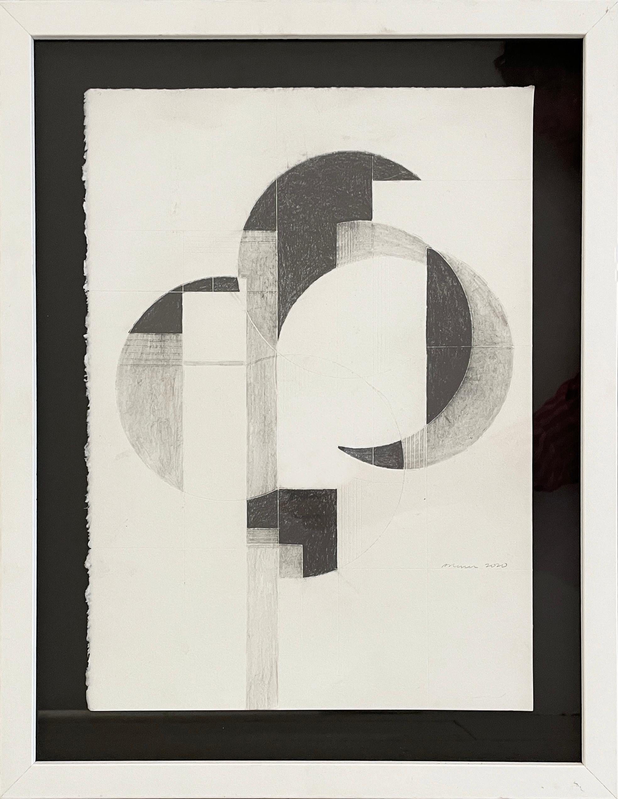 Oculus I (Framed Drawing on Paper of Geometric Abstraction in Black and White)