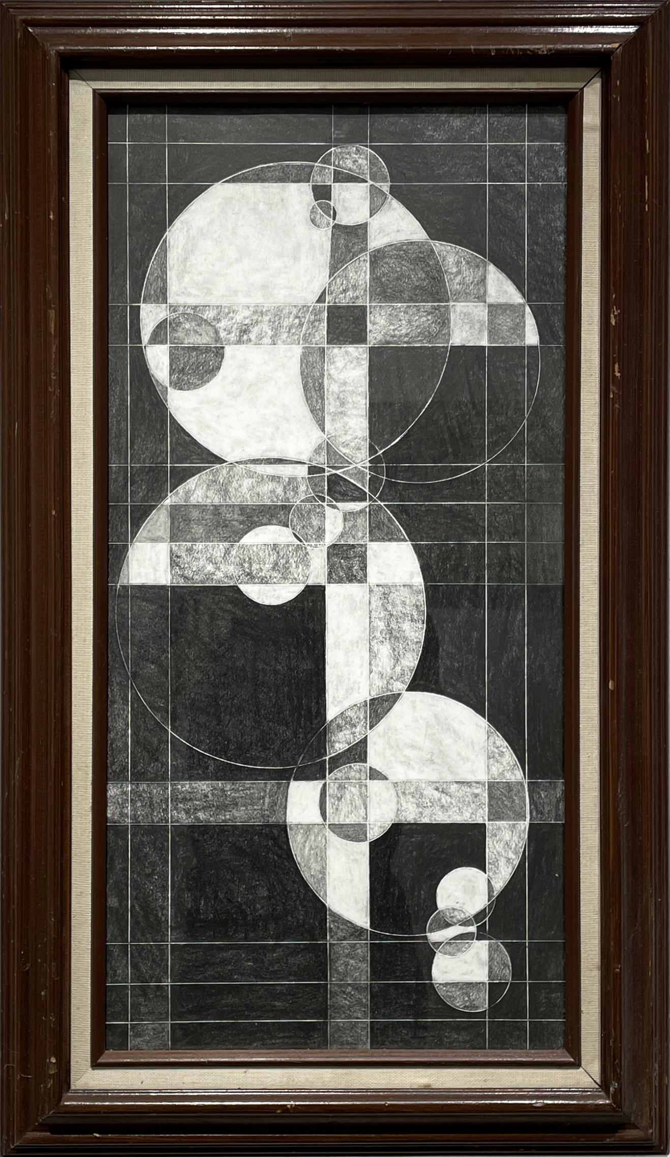 Abstract Drawing David Dew Bruner - Lunar Oculus III (dessin monochrome d
une abstraction géométrique dans un cadre vintage)