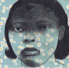 Angela (Pequeño retrato azul claro de mujer con margaritas de Ransome)