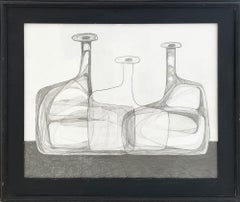 Three Bottles II: Abstract Cubist Style Morandi Bottle Still Life Pencil Drawing
