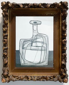 Single Bottle: Abstract Morandi Bottle Still Life Pencil Drawing in Rococo Frame