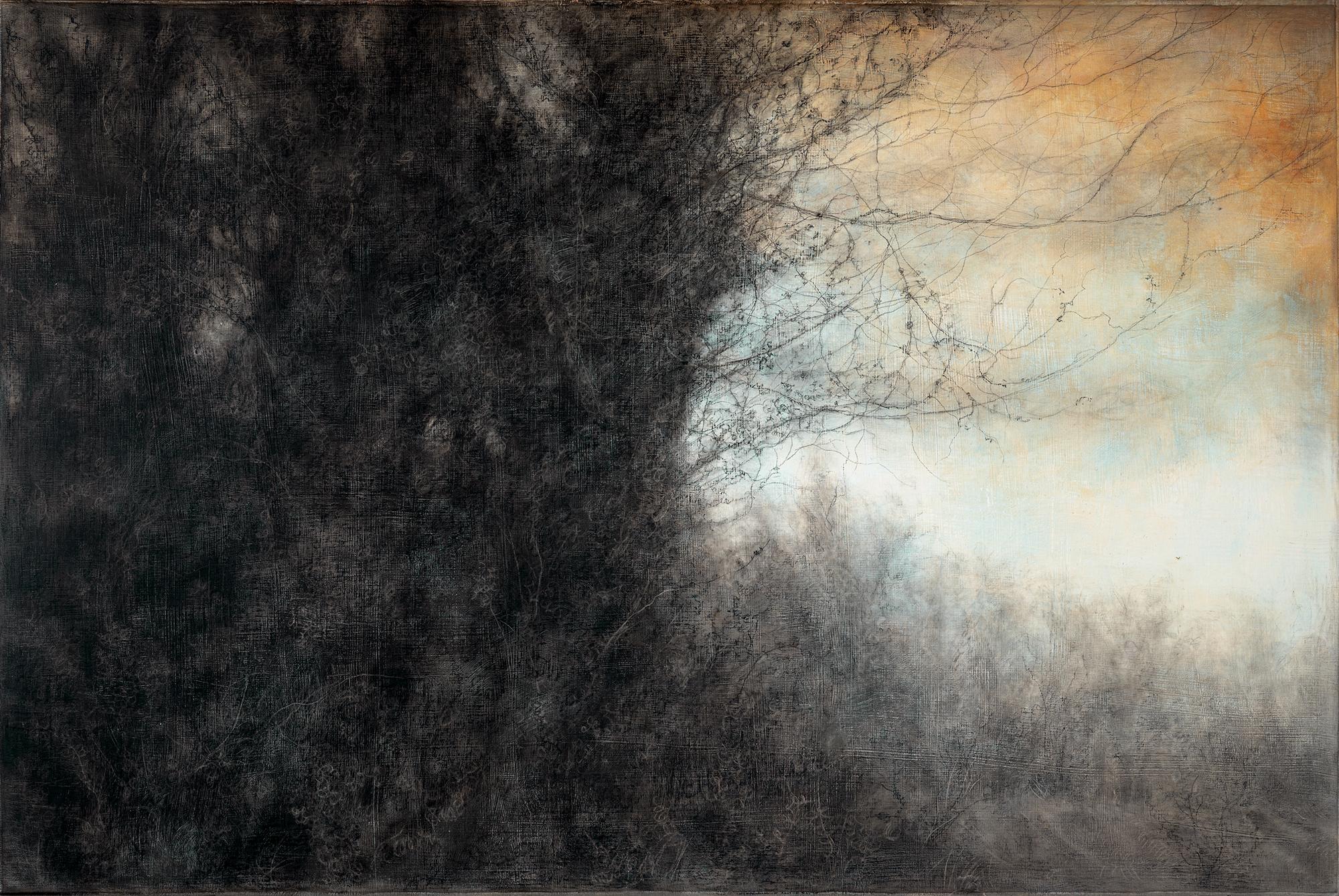 Swathe (Dramatic Contemporary Charcoal Drawing of Landscape with Pale Blue Sky)