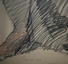 MB 025 (Figurative Charcoal Drawing of Seated Male Nude on Arches Paper)