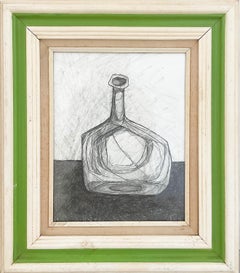Single Bottle IX: Abstract Morandi Bottle Still Life Pencil Drawing, Framed