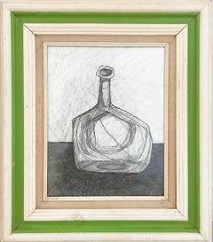 Single Bottle IX : Dessin abstrait de bouteille de marchandise, nature morte au crayon, encadré