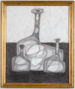 Three Bottles: Abstract Cubist Style Morandi Bottle Still Life Pencil Drawing