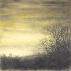 Yellow Field (Realistic Charcoal Forest Landscape Drawing by Sue Bryan)