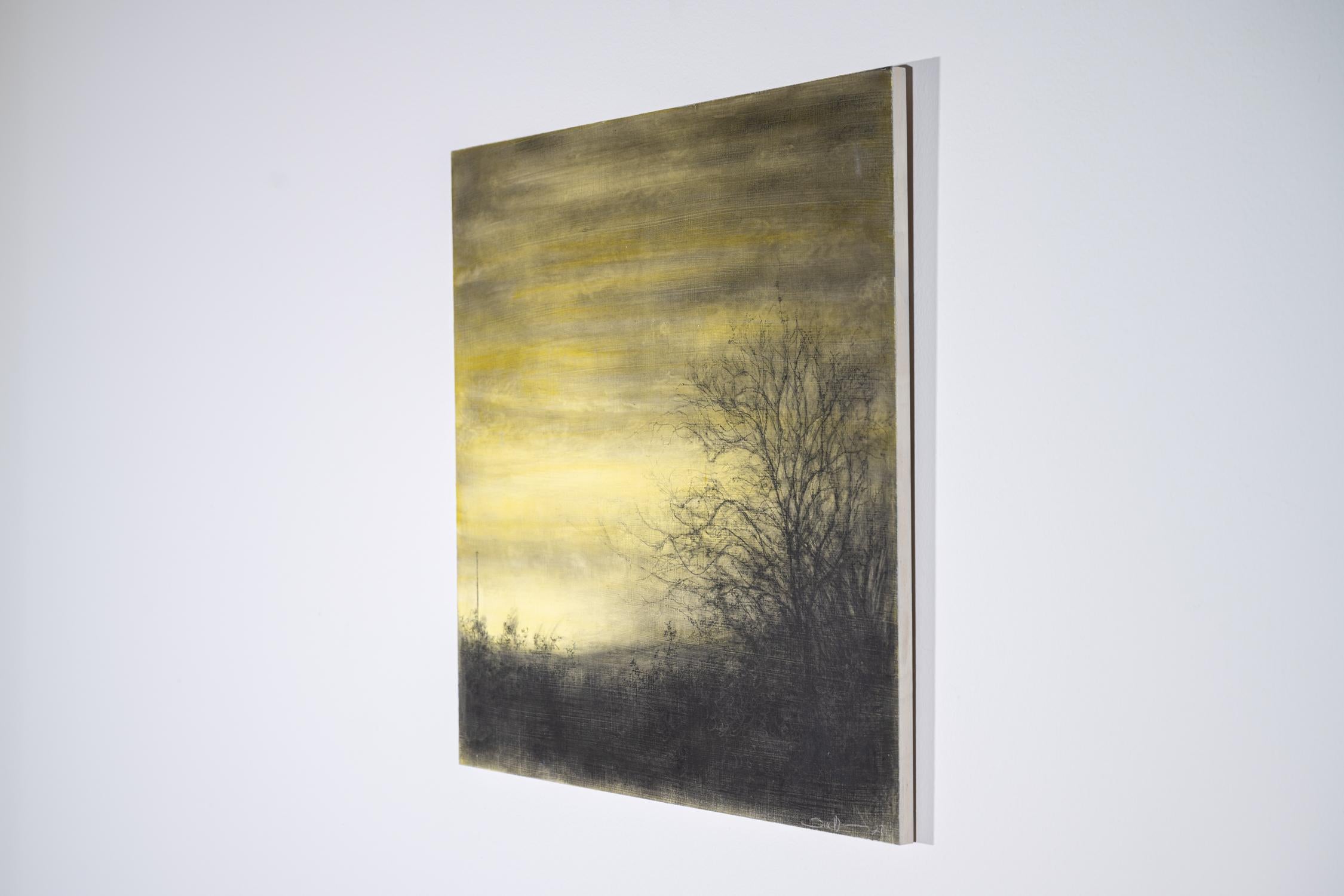 Campo amarillo (Dibujo realista al carboncillo de paisaje forestal de Sue Bryan) 2