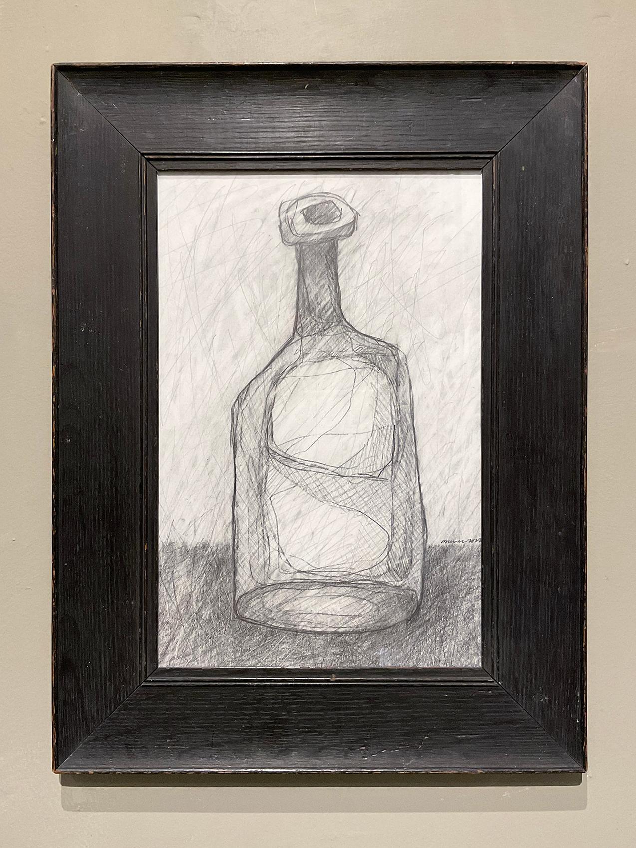 Single Bottle II: Abstract Cubist Style Morandi Bottle Still Life Pencil Drawing - Art by David Dew Bruner