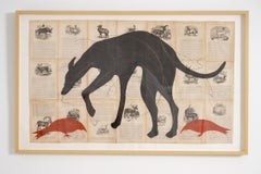 The Searchers (disegno figurativo a gesso di un cane su pagine di libri vintage)