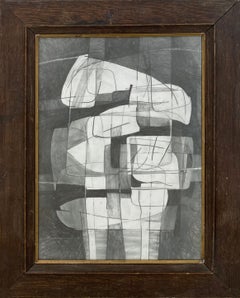 Sutherland Project IX: Cubist Abstract Graphite Drawing with Antique Frame 