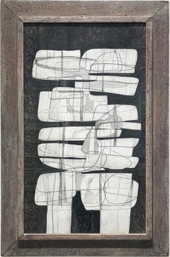 Sutherland Project VI: Cubist Abstract Graphite Drawing with Antique Frame 