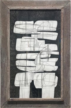 Sutherland Project VI: Cubist Abstract Graphite Drawing with Antique Frame