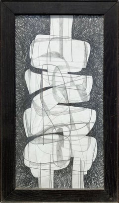 Sutherland Project VII: Cubist Abstract Graphite Drawing with Antique Frame 