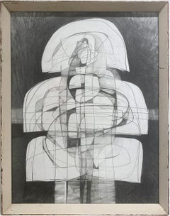Infanta IV: Figurative Cubist Abstract Graphite Drawing with Antique Frame 