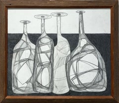 Morandi 17 : Nature morte à la bouteille Morandi, style cubiste abstrait Dessin au crayon