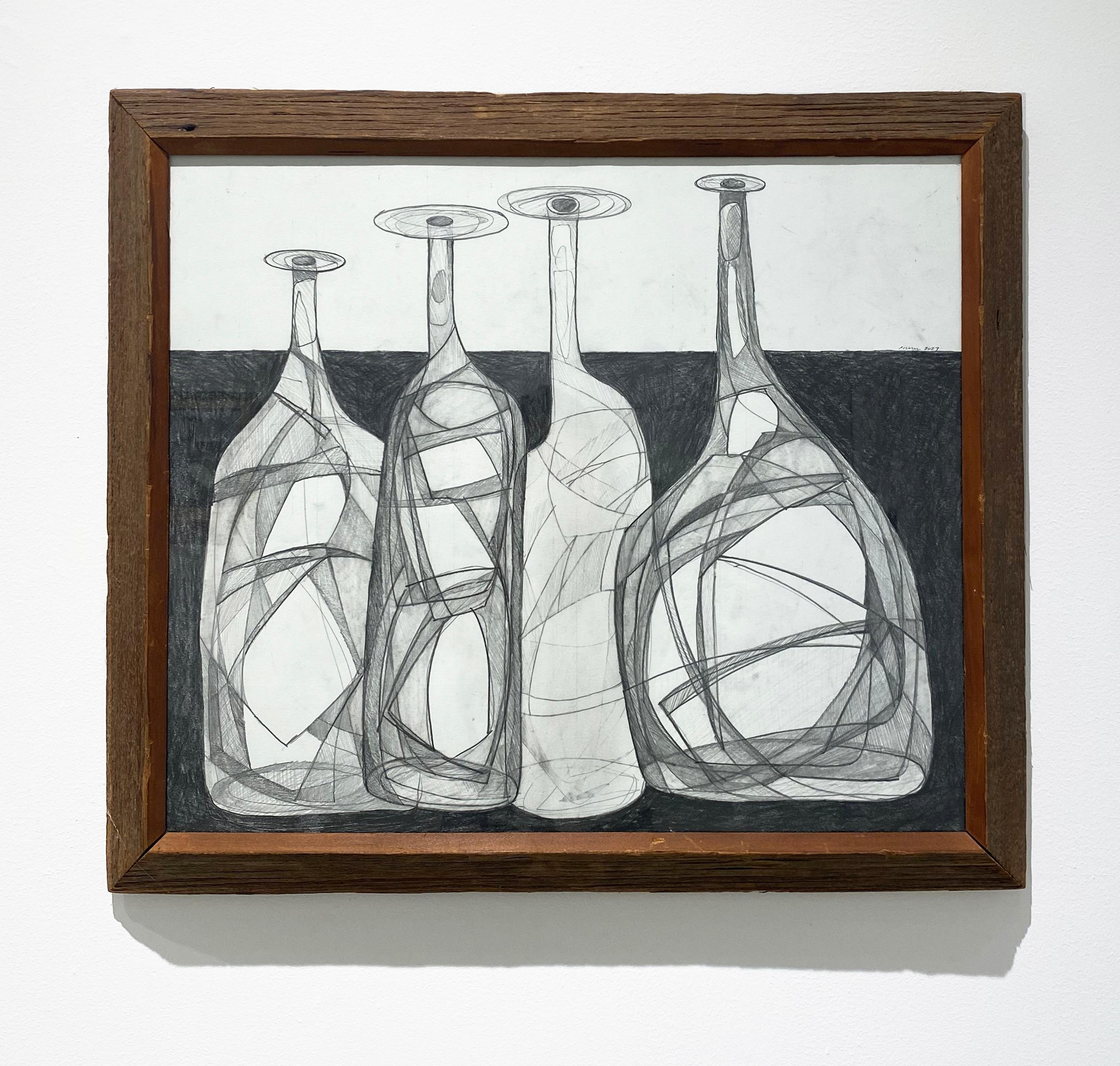 Morandi 17: Abstract Cubist Style Morandi Bottle Still Life Pencil Drawing - Art by David Dew Bruner