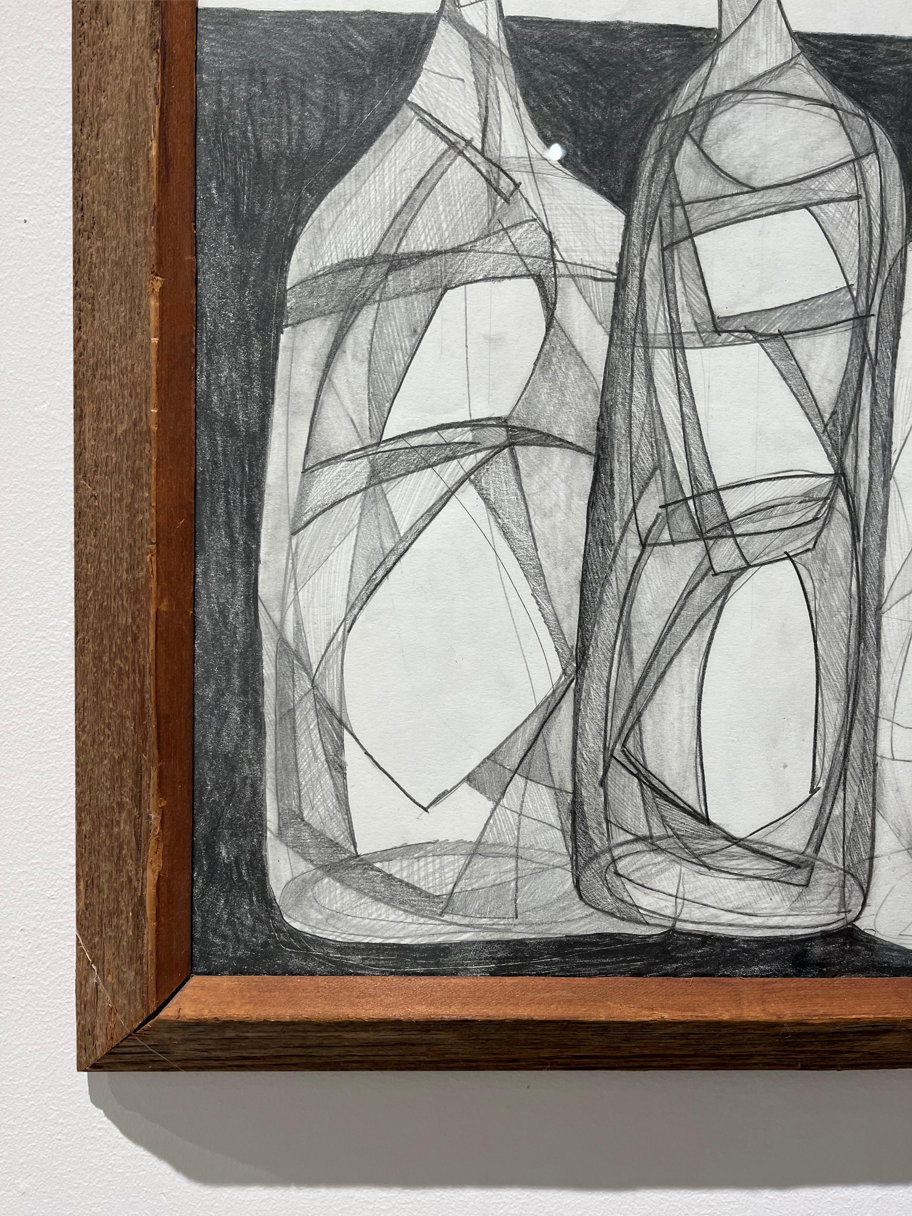 Morandi 17: Abstrakte kubistische Morandi-Flaschen-Stillleben-Bleistiftzeichnung im Angebot 1