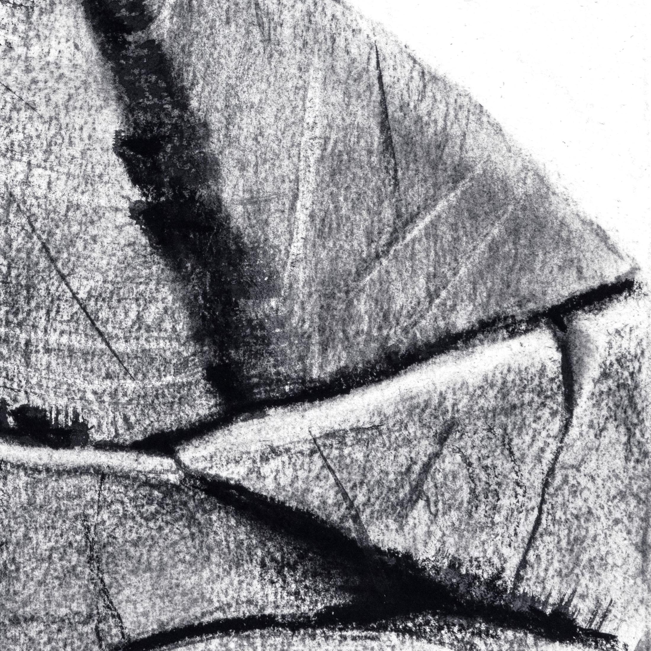 Gebäude (Fotorealistische schwarz-weiße Kohlezeichnung einer Holzflor auf Papier) 1