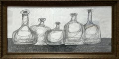 Cinq bouteilles de Morandi (Nature morte abstraite en noir et blanc dessinée à la mine de plomb)