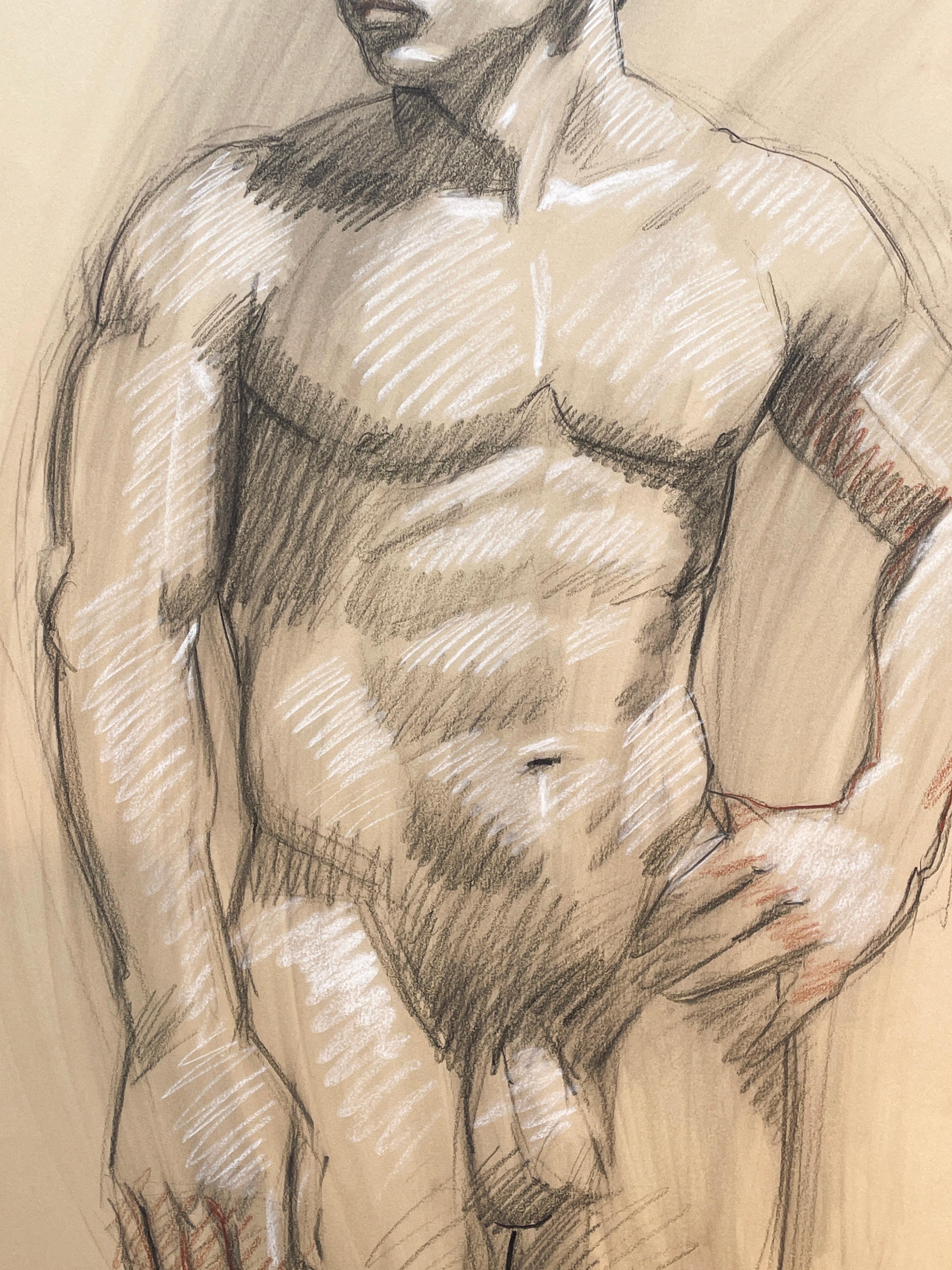 MB 018 (Figurative Life Drawing of Handsome Male Nude by Mark Beard)  For Sale 3
