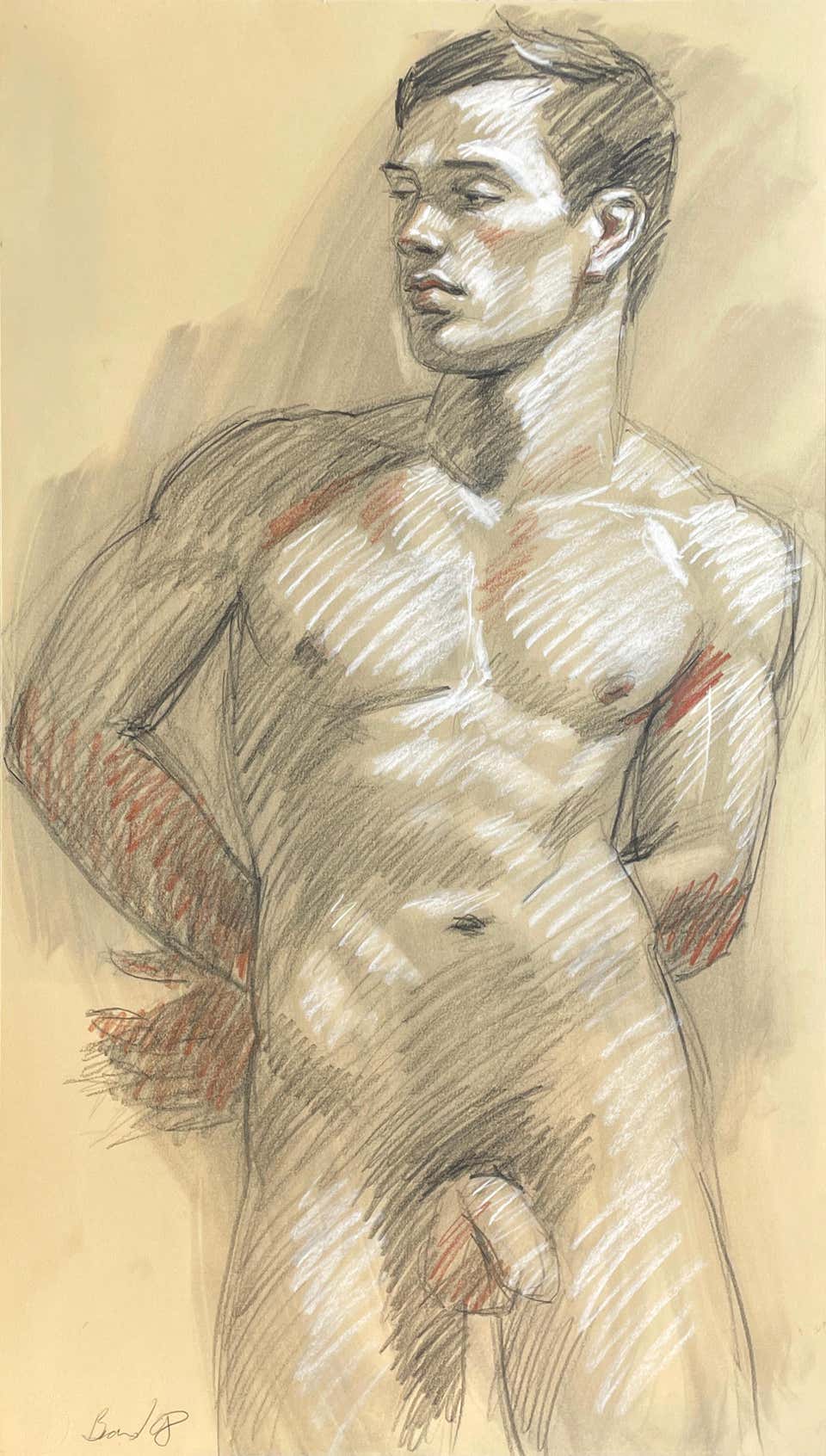 MB 023 (Figurative Life Drawing of Handsome Male Nude by Mark Beard)