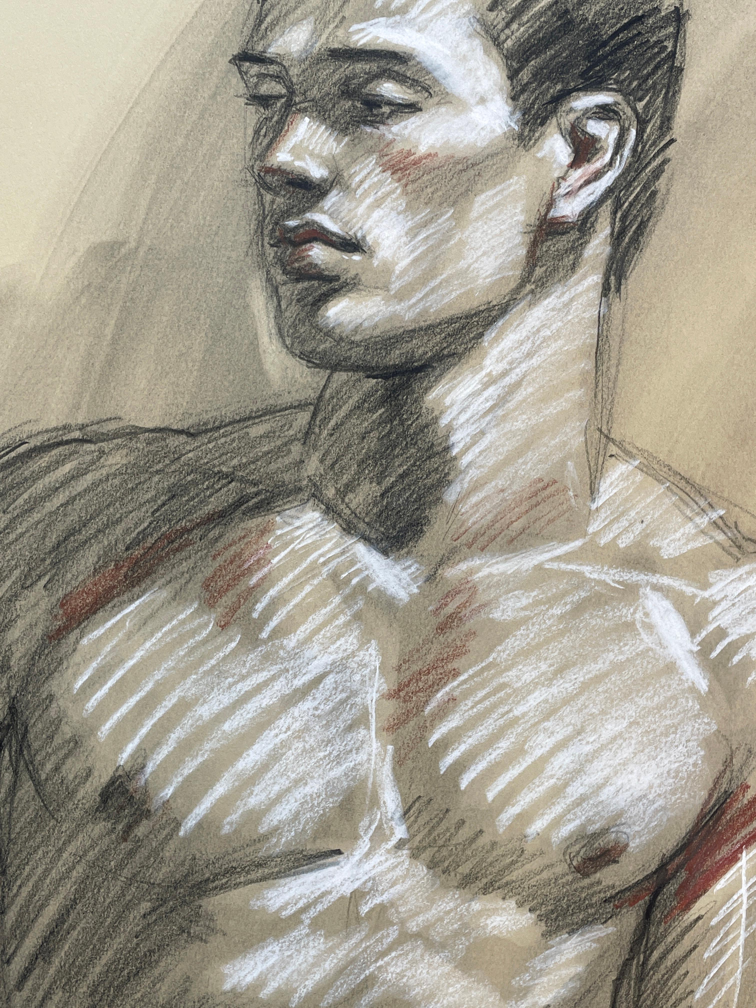 MB 023 (Figurative Life Drawing of Handsome Male Nude by Mark Beard)  For Sale 3