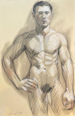 Figure Drawing by Mark Beard (Stoic, Muscular Male Nude Charcoal Life Drawing)