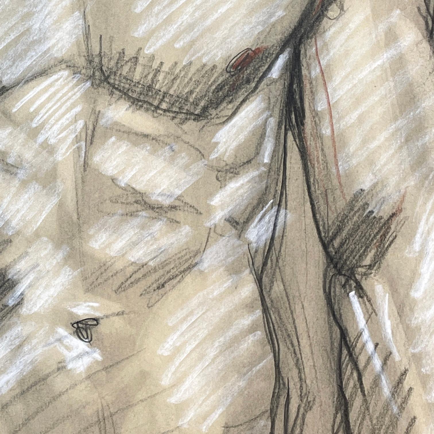 Figurenzeichnung von Mark Beard (Stoic, Muscular Male Nude, Kohle-Lebenszeichnung) im Angebot 4