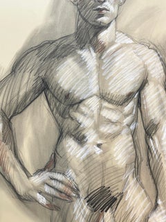 Figure Drawing by Mark Beard (Stoic, Muscular Male Nude Charcoal Life Drawing)