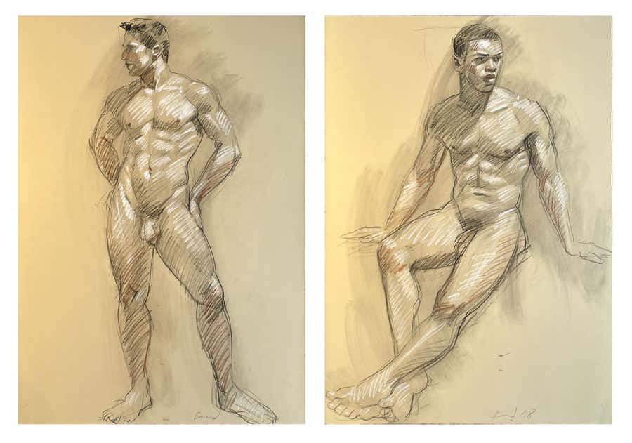 MB 824 (Double-Sided Figure Drawing of Handsome Nude Men by Mark Beard)