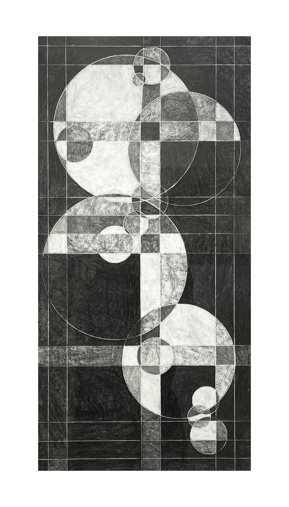 Lunar Oculus III (dessin monochrome d'une abstraction géométrique dans un cadre vintage) 1