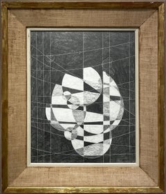 Lunar Oculus IV (Monochrome Drawing of Geometric Abstraction in Vintage Frame)