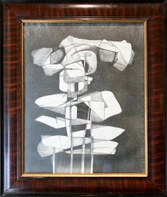 Lindner Woman: Figurative Cubist Abstract Graphite Drawing with Antique Frame