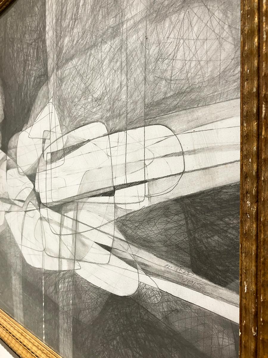 Olympia IV (Dibujo abstracto figurativo en grafito inspirado en Edouard Manet) - Art Abstracto de David Dew Bruner