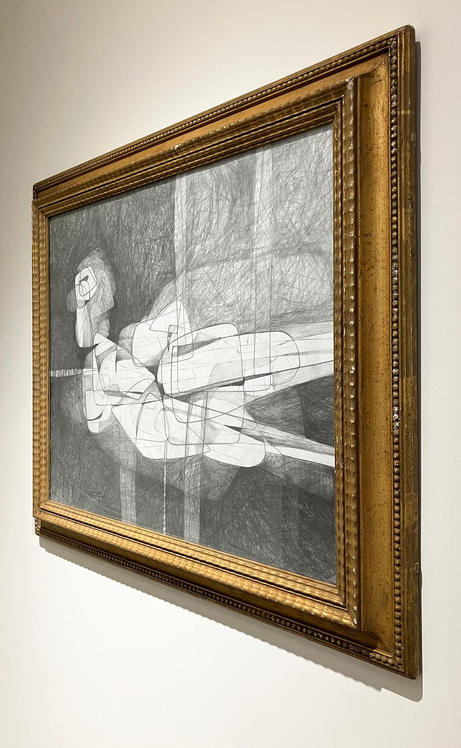 Olympia IV (Dibujo abstracto figurativo en grafito inspirado en Edouard Manet) - Art de David Dew Bruner