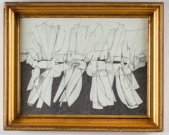 Balla Duchamps #2: Modern, Abstract Futurist Style Drawing in Antique Gold frame