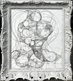 Janus Woman (Abstract Figurative Portrait Drawing on Paper in Antique Frame)