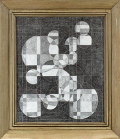 Lunar Oculus VII (Monochrome Drawing of Geometric Abstraction in Vintage Frame)