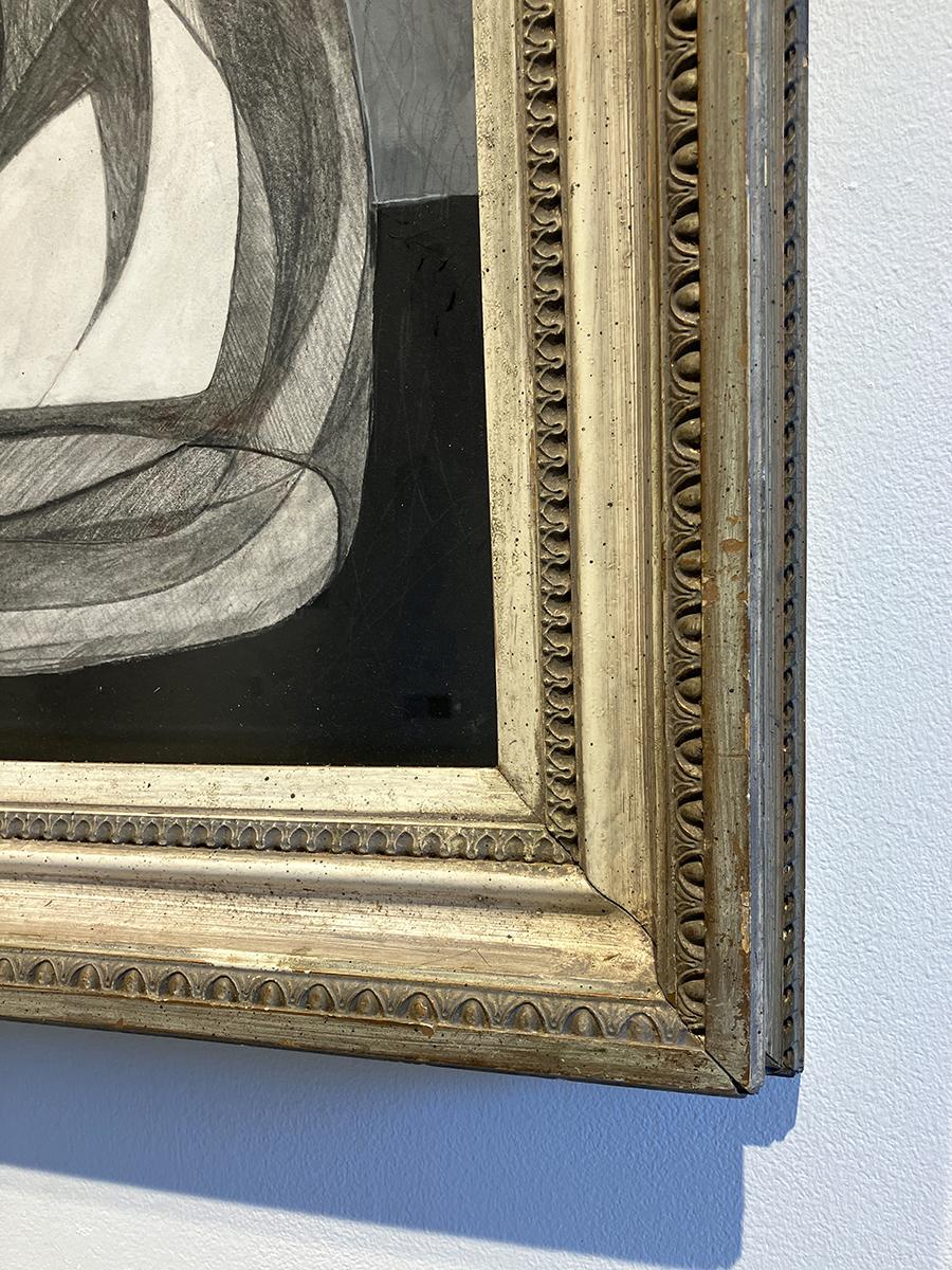 Morandi-Flasche (Abstrakte, kubistische Stillleben-Graphitzeichnung mit antikem Rahmen) im Angebot 1