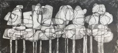 Nenúfares V (Dibujo a lápiz horizontal contemporáneo de flores abstractas)
