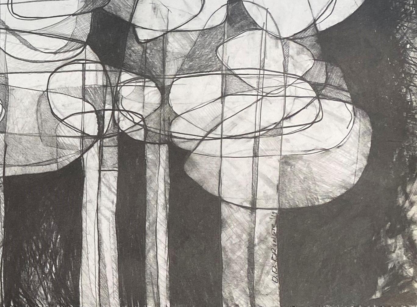 Waterlilies V (Contemporary Horizontal Pencil Drawing of Abstract Flowers) – Art von David Dew Bruner