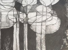 Waterlilies V (Contemporary Horizontal Pencil Drawing of Abstract Flowers)