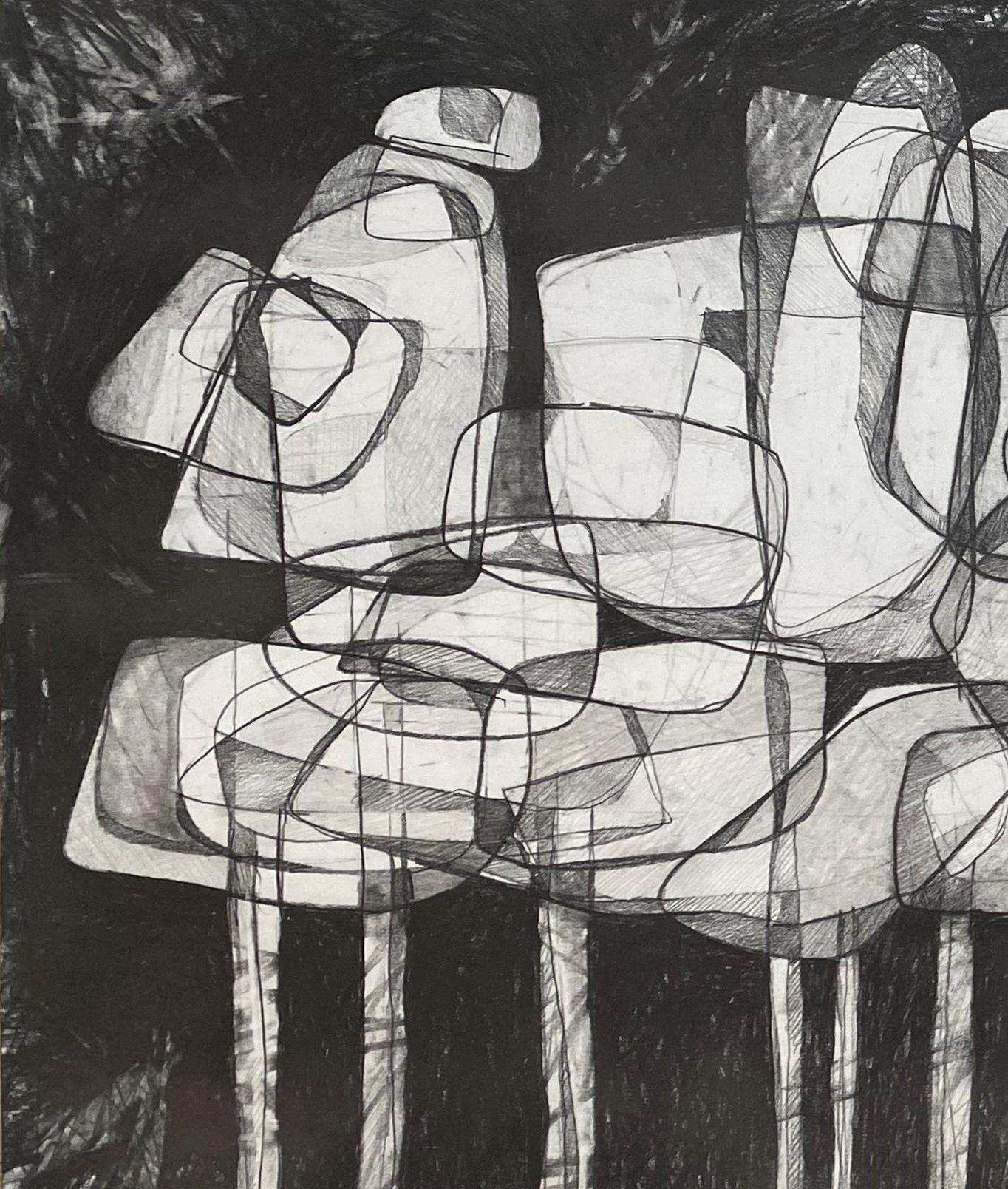 Waterlilies V (Contemporary Horizontal Pencil Drawing of Abstract Flowers) (Zeitgenössisch), Art, von David Dew Bruner