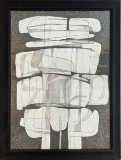 projet Sutherland VII : dessin cubiste abstrait en graphite avec cadre ancien