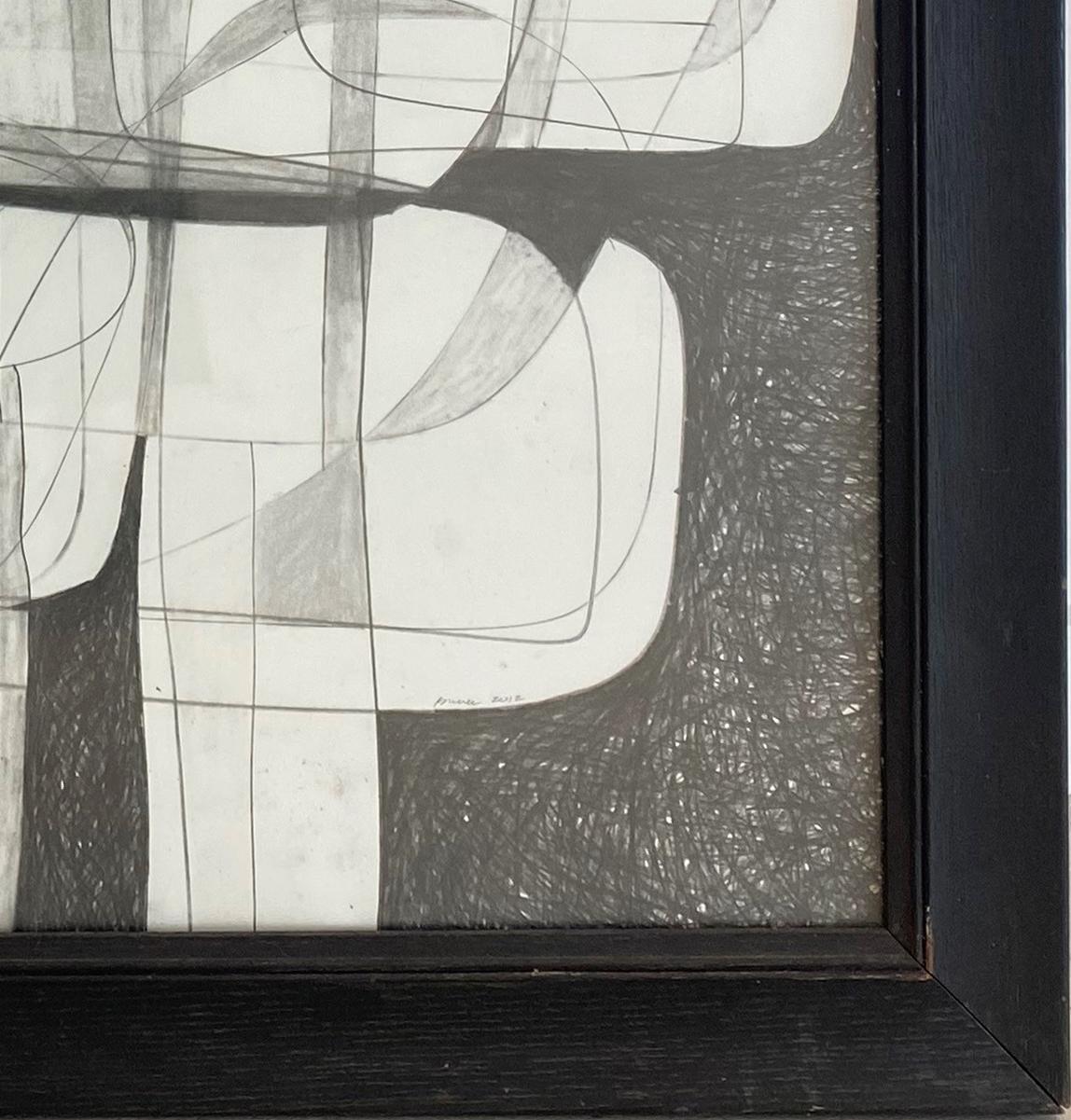 Sutherland Project VII: Cubist Abstract Graphite Drawing with Antique Frame - Black Figurative Art by David Dew Bruner