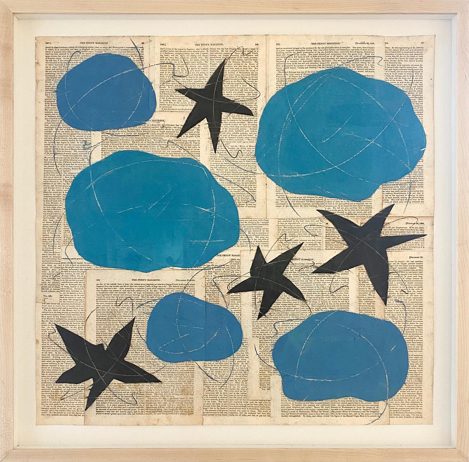 Stelle e nuvole di Penny (disegni ispirati a Matisse su pagine di libri d'epoca collagate) - Mixed Media Art Contemporaneo di Louise Laplante