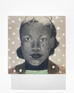 Becca (Small Grey Mixed-Media Portrait of Woman w/ White Polka Dots by Ransome)