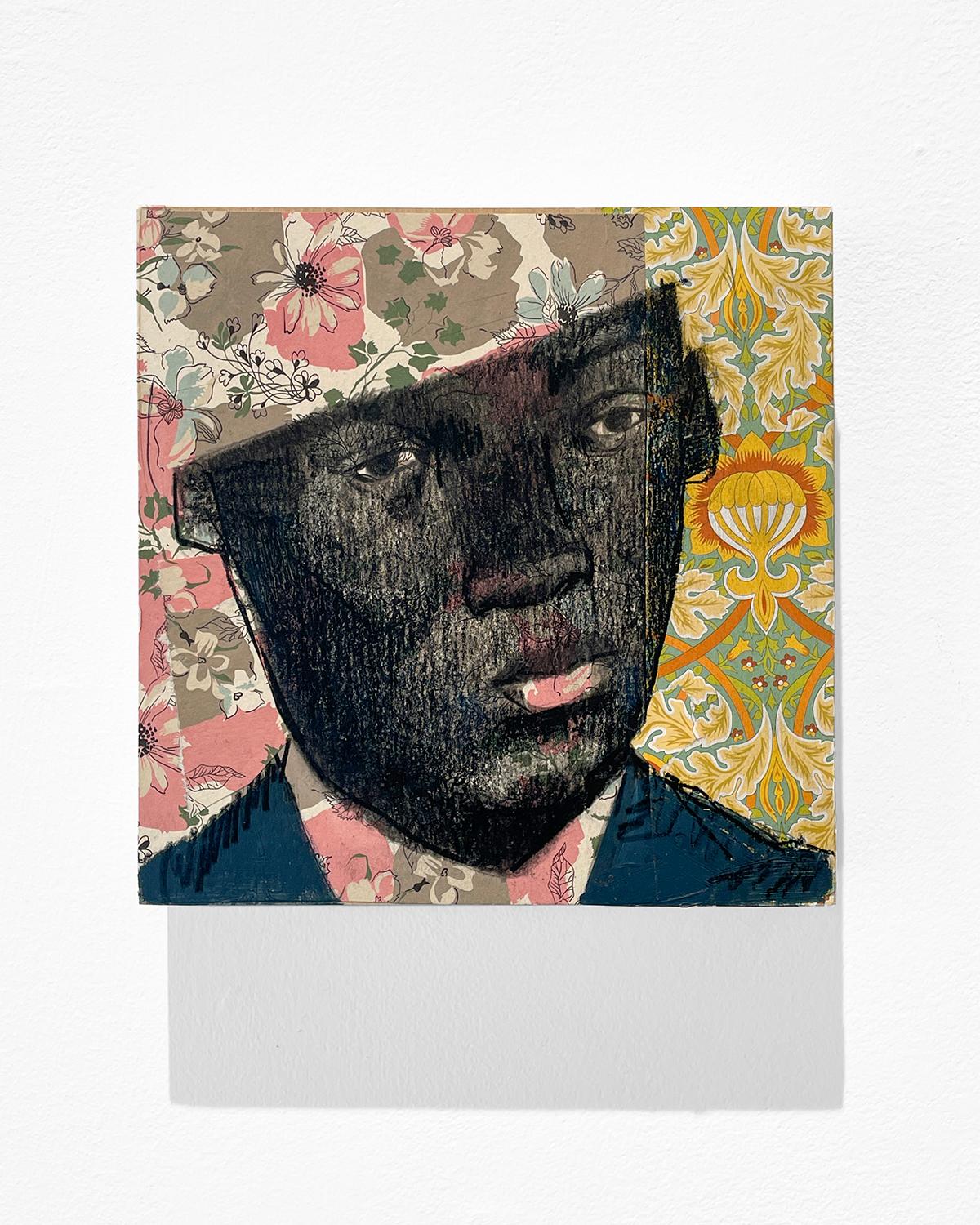 Cholly (Ritratto di uomo in tecnica mista e collage con tema floreale di Ransome) in vendita 2